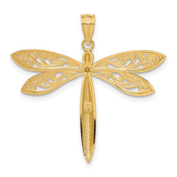 14k and White Rhodium Dragonfly Pendant