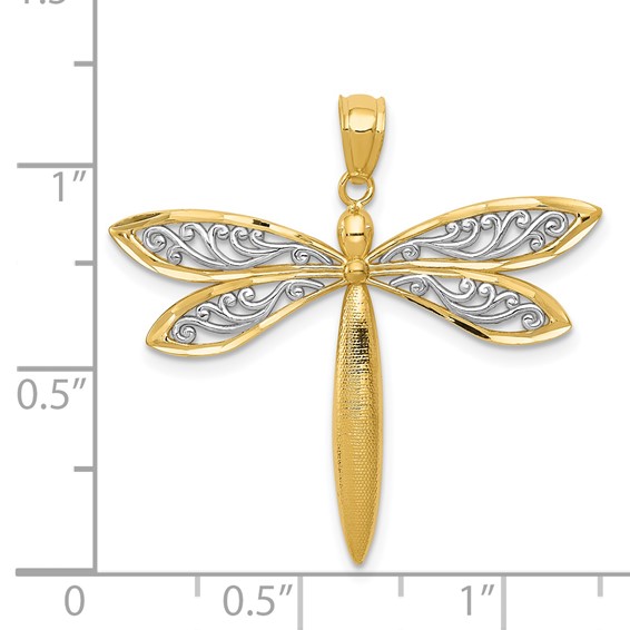 14k and White Rhodium Dragonfly Pendant