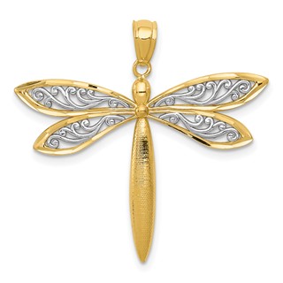 14k and White Rhodium Dragonfly Pendant