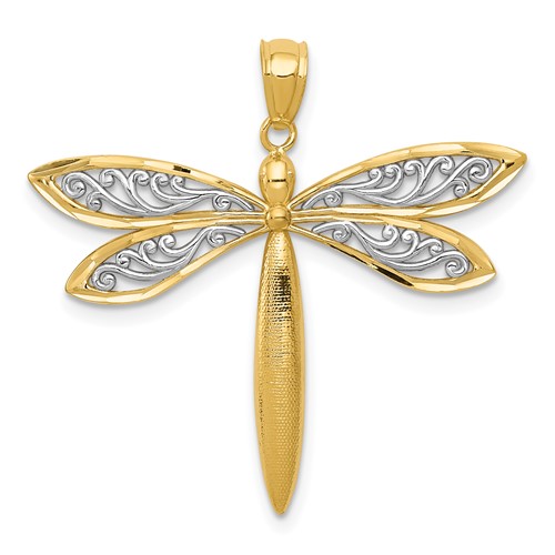 14K and White Rhodium Dragonfly Pendant