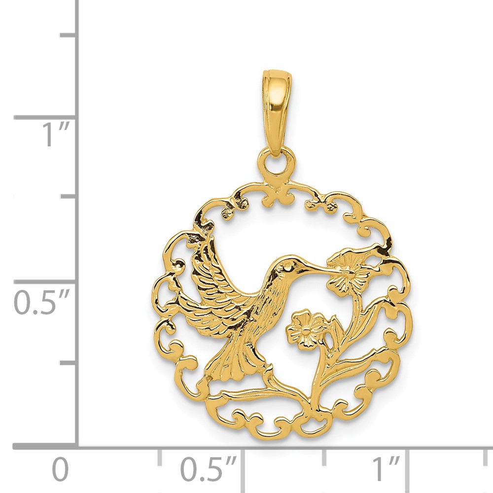 14k Hummingbird in Round Frame Pendant (C3478)