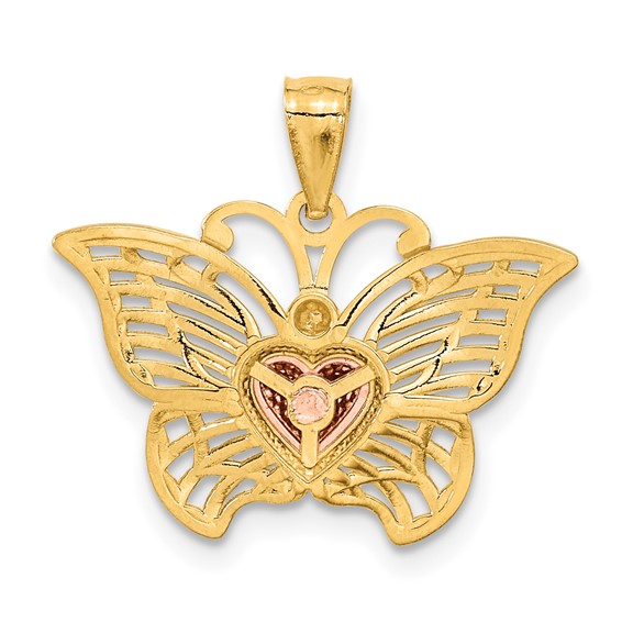 14k Two-tone with White Rhodium Butterfly with Heart Pendant