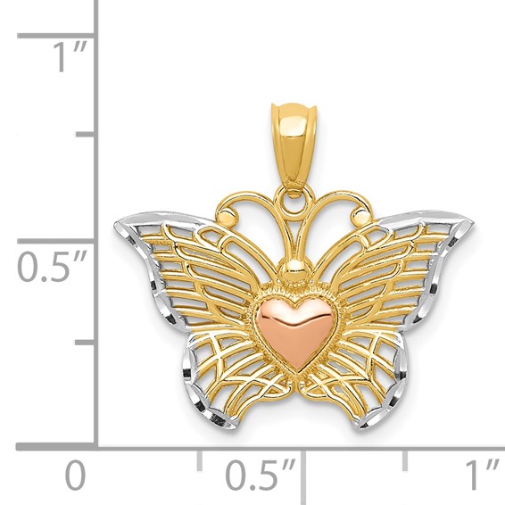 14k Two-tone with White Rhodium Butterfly with Heart Pendant