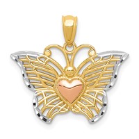 14K Two-tone Pendant with White Rhodium Butterfly with Heart view 1
