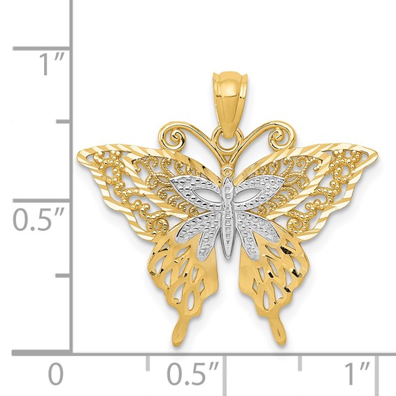 14k and White Rhodium Fancy Butterfly Pendant