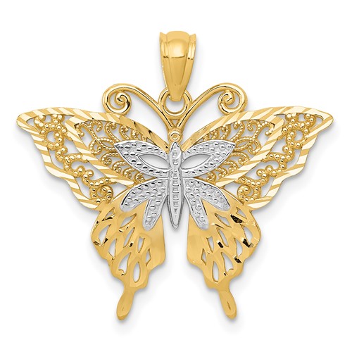 14K and White Rhodium Fancy Butterfly Pendant