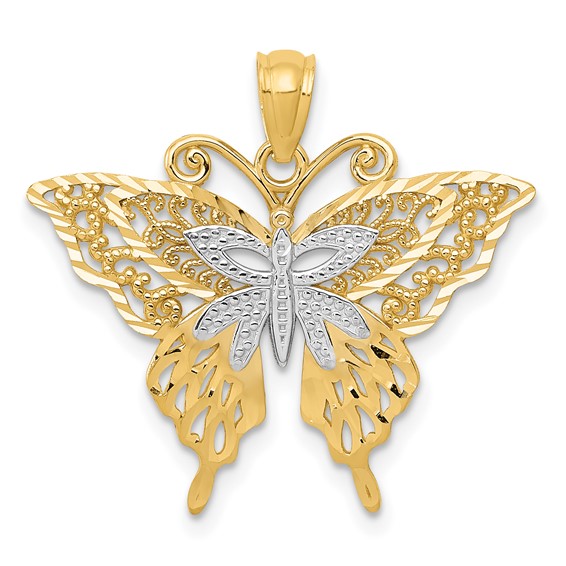 14k and White Rhodium Fancy Butterfly Pendant