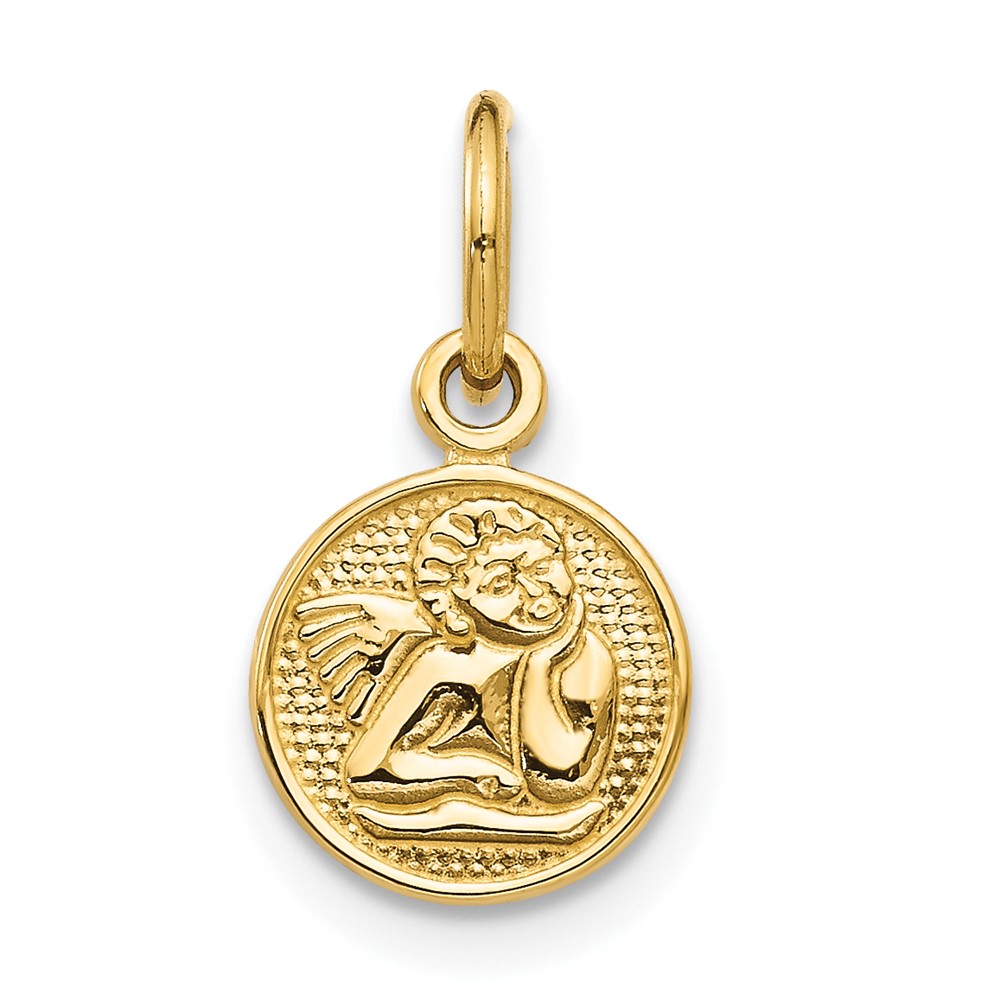 14K Small Polished Angel Round Charm