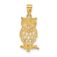 14K and White Rhodium Diamond-cut Owl Pendant view 3
