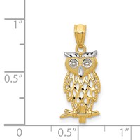 14K and White Rhodium Diamond-cut Owl Pendant view 4