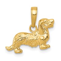 14K Yellow Gold Long-Haired Dachshund Dog Pendant view 1