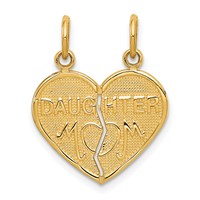 14K Yellow Gold Mom-daughter 2-Piece Break-apart Heart Charm view 1