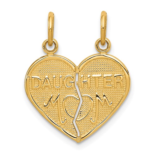 14K Yellow Gold Mom-daughter 2-Piece Break-apart Heart Charm