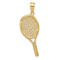14K Yellow Gold Solid Polished 3-D Tennis Racquet Pendant view 3