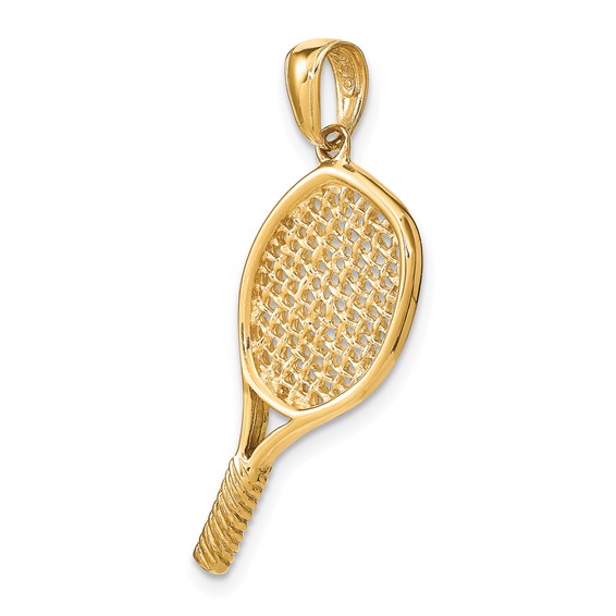 14k Solid Polished 3-D Tennis Racquet Pendant