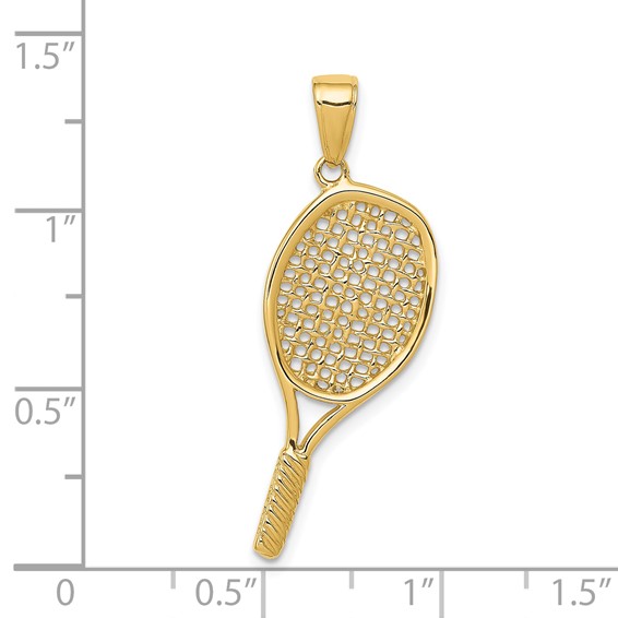 14k Solid Polished 3-D Tennis Racquet Pendant