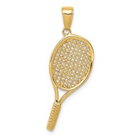 14K Yellow Gold Solid Polished 3-D Tennis Racquet Pendant view 1