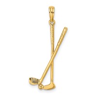 14K Yellow Gold 3-D Double Golf Clubs Charm with Ball view 1