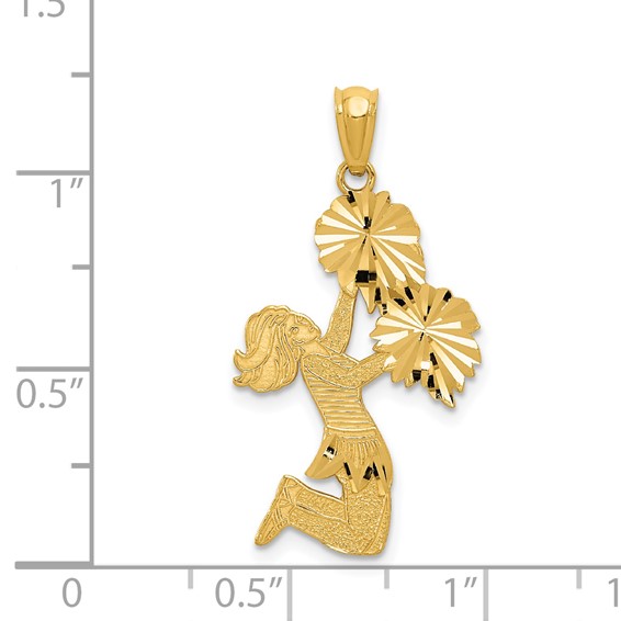 14k Diamond-cut Cheerleader Jumping with Pom-Poms Charm