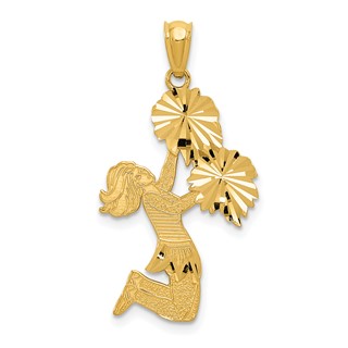 14k Diamond-cut Cheerleader Jumping with Pom-Poms Charm
