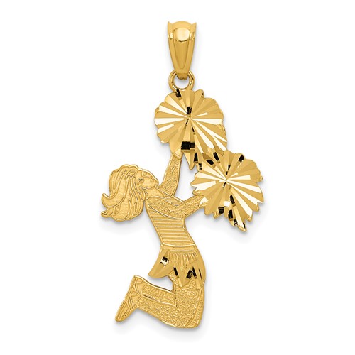 14K Yellow Gold Diamond-cut Cheerleader Jumping Charm with Pom-Poms