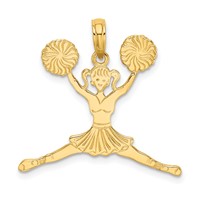 14K Yellow Gold Cheerleader Jumping Charm with Pom-Poms view 1