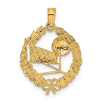 14K Yellow Gold Volleyball Story in Leaf Circle Charm view 4
