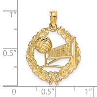 14K Yellow Gold Volleyball Story in Leaf Circle Charm view 3