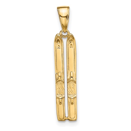 14K Yellow Gold 3-D Snow Skis Pendant