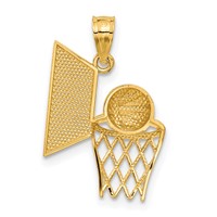 14K Yellow Gold Basketball in Hoops Pendant with Backboard view 3