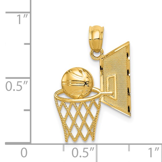 14k Basketball in Hoops with Backboard Pendant