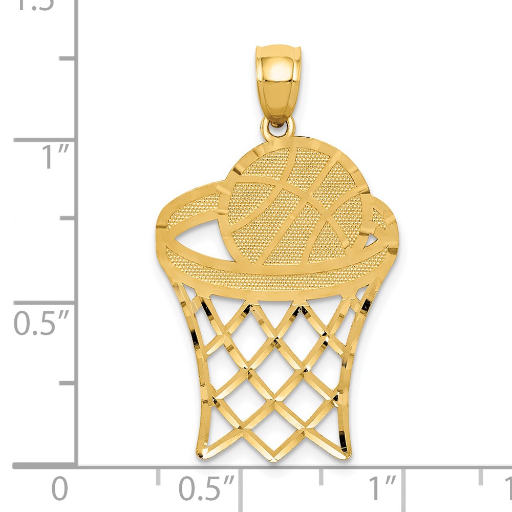 14k Basketball in Hoop Diamond Cut Pendant (C3584)