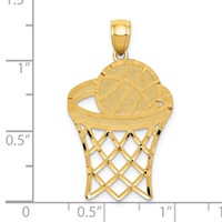 14K Yellow Gold Basketball in Hoop Diamond Cut Pendant view 4