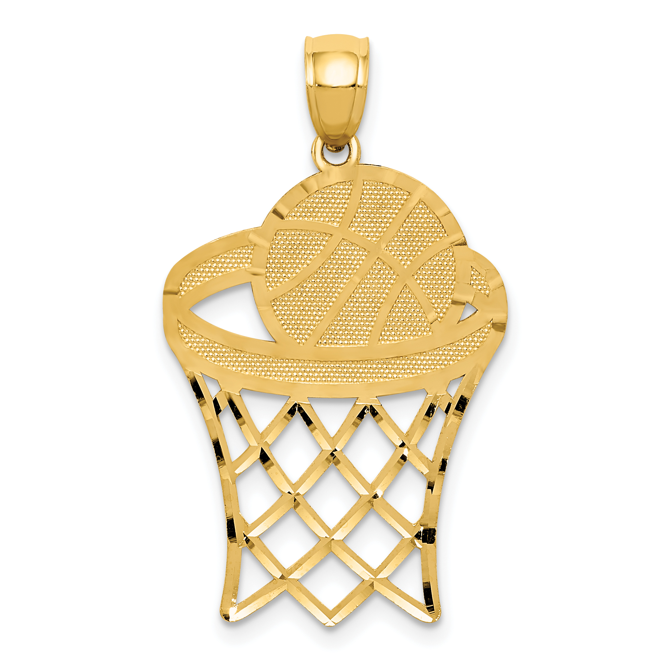 14k Basketball in Hoop Diamond Cut Pendant (C3584)