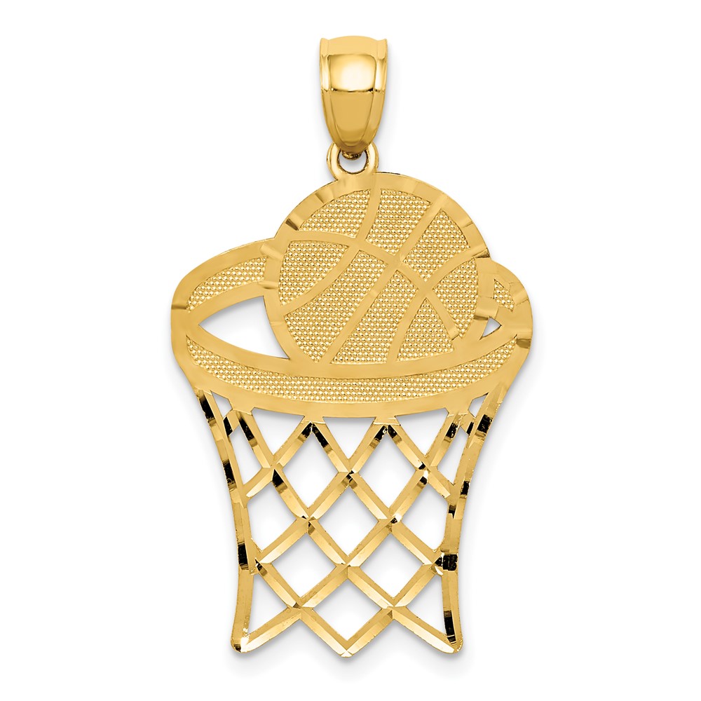 14k Basketball in Hoop Diamond Cut Pendant (C3584)
