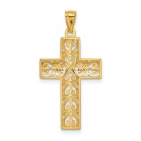 14K Yellow Gold Diamond-cut Filigree Cross Pendant view 3
