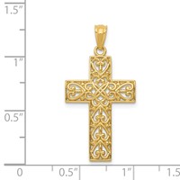 14K Yellow Gold Diamond-cut Filigree Cross Pendant view 4