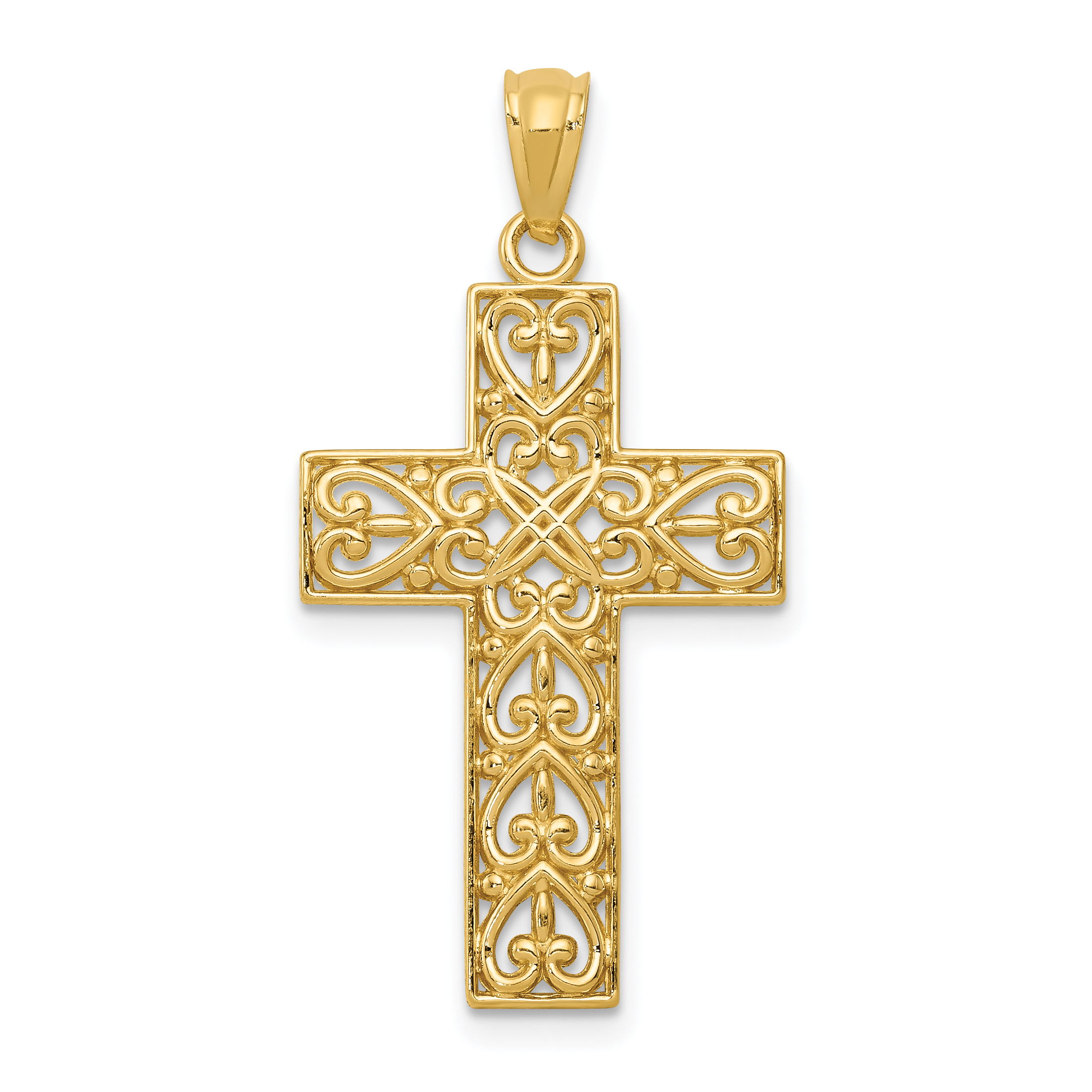 14k Diamond-cut Filigree Cross Pendant (C3604)