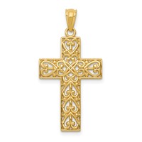 14K Yellow Gold Diamond-cut Filigree Cross Pendant view 1