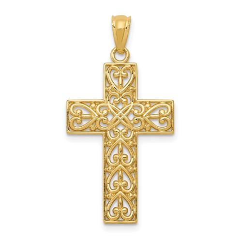 14K Yellow Gold Diamond-cut Filigree Cross Pendant