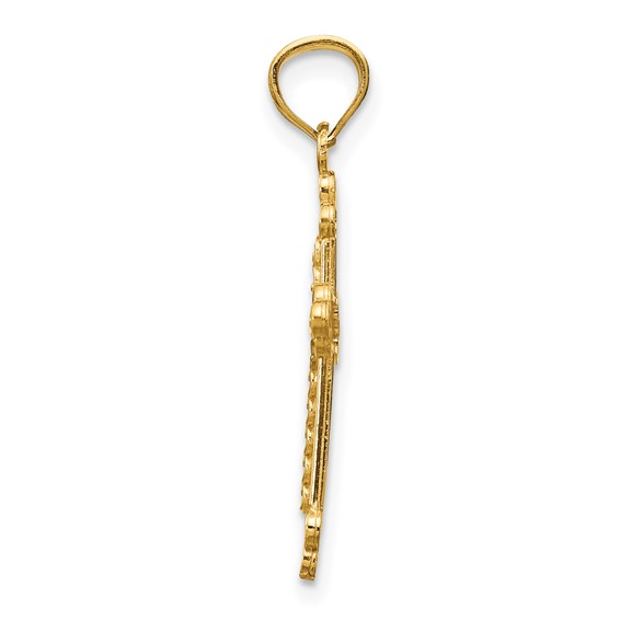 14k and White Rhodium Budded Cross with Heart Center Pendant