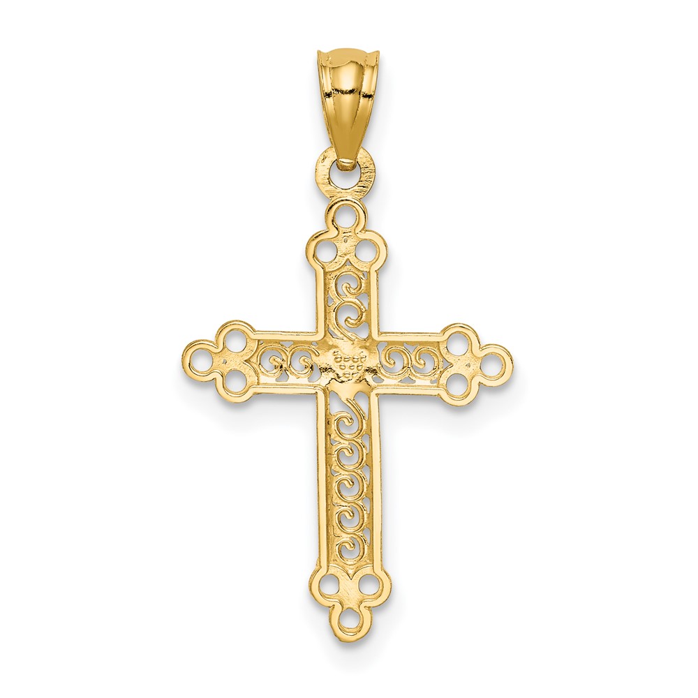 14k w/Rhodium Budded Cross Pendant (C3613)