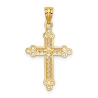 14K and White Rhodium Budded Cross Pendant with Heart Center view 4