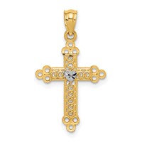 14K and White Rhodium Budded Cross Pendant with Heart Center view 1