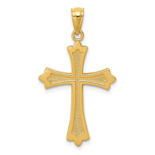 14K Yellow Gold Fleur De Lis Cross Pendant