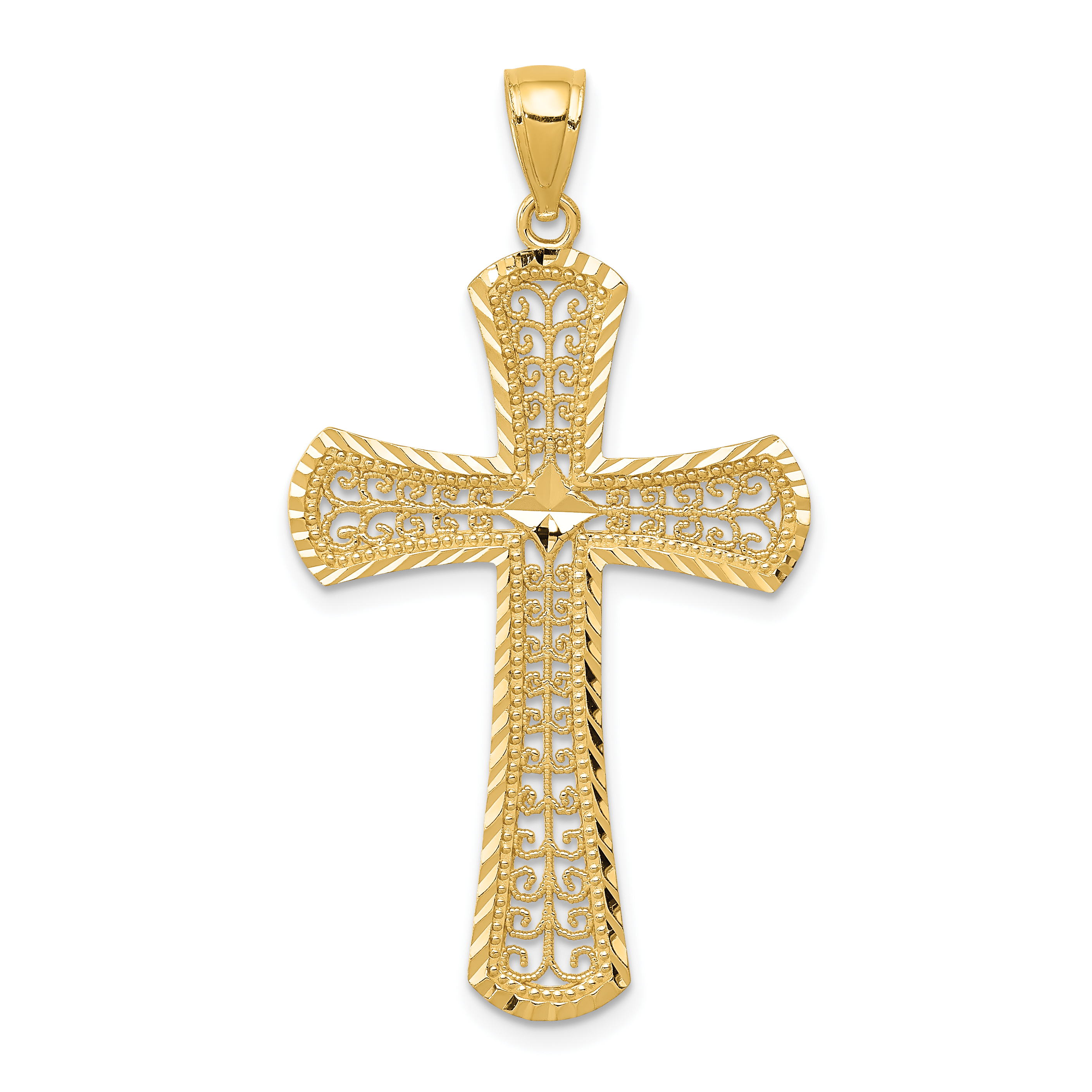 14k Diamond-cut Filigree Cross Pendant (C3621)