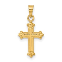 14K Yellow Gold Fleur De Lis Hollow Cross Charm view 3