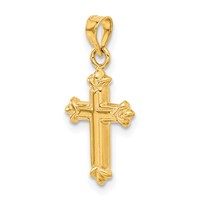 14K Yellow Gold Fleur De Lis Hollow Cross Charm view 5