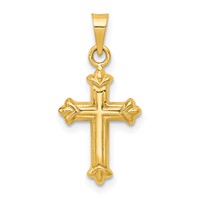 14K Yellow Gold Fleur De Lis Hollow Cross Charm view 1