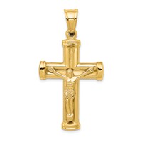 14K Yellow Gold Hollow Crucifix Reversible to Cross Pendant view 1